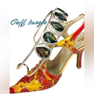 Stunning sterling silver LONDON BLUE TOPAZ Handmade Adjustable Bangle/cuff